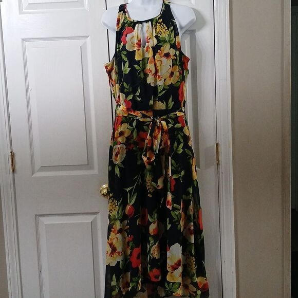Chetta B. maxi navy and floral print sleeveless dress summer party  Sz 16 NWOT - Picture 1 of 8